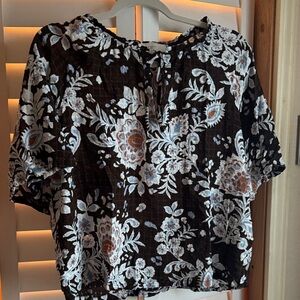 LOFT Black and White Floral Blouse